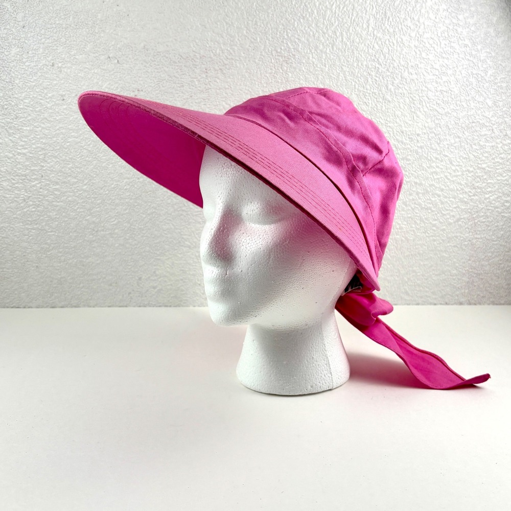 Betmar Sun Hat Women OS Pink Wide Brim Cotton Bow Back Garden Beachwear Summer
